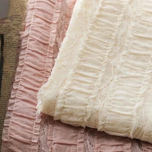 Mesh Embroidery Lace Fabric Hollow Hook Embroidered Stripe Ruffled Chiffon Fabric For Womens Spring And Summer Shirt Clothing
