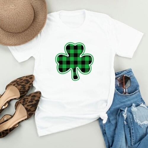 St.patricks Day Mascot Clover Print Y2k Aesthetic Graphic Tee Short Sleeve Loose Neck Plus Size S-5xl Femme T-shirts Y2k Tops