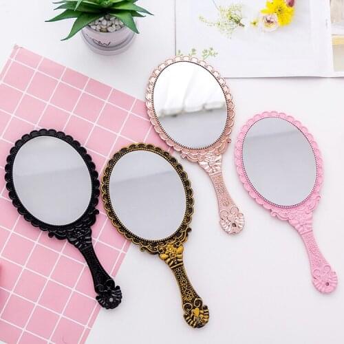 Vintage Carved Handheld Vanity Mirror Makeup Mirror Hand Mirror Handle Ancient Makeup Vanity Cosmetic Compact Mirror for Women