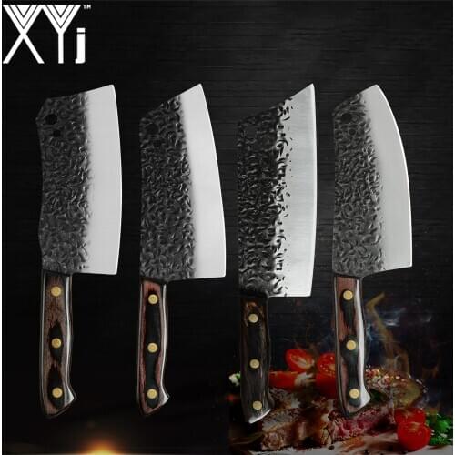 XYj 7'' INCH High Carbon Cleaver Butcher Forged Stainless Steel Chopping Full Tang Wood Handle Knife Hiking Camping Tools