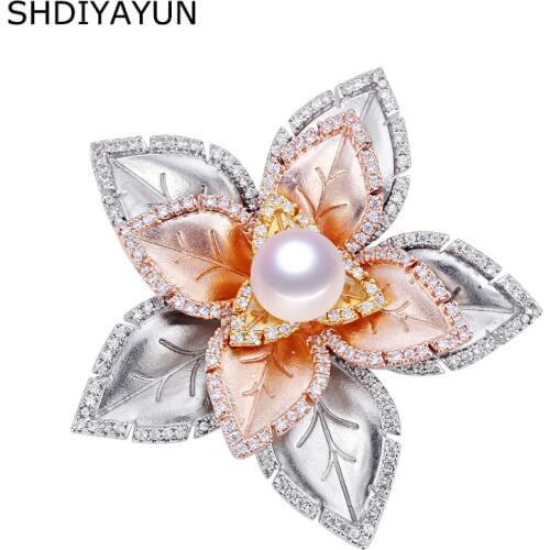 SHDIYAYUN 2019 New Pearl Brooch For Women Flower Brooches Pins Natural Freshwater Pearl Fine Jewelry Accessories Dropshipping