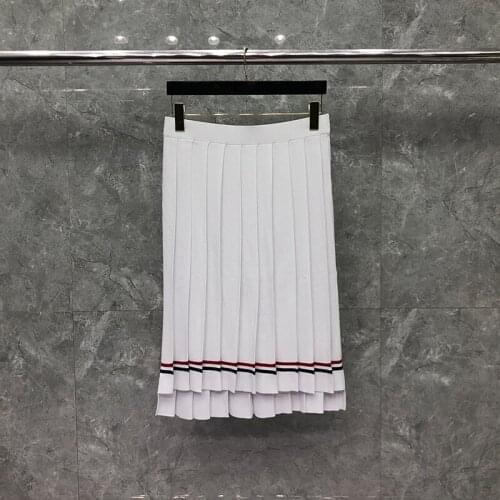 2021 Fashion Brand Skirts Women Slim Skirts Knee Length White Skirt Solid Striped Casual Autumn Winter Pleated Skirt