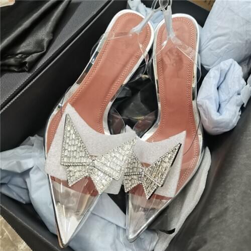 Pointed Sandals Women Zapatillas Mujer Butterfly-knot High Heels New Transparentes Ladies Shoes High Quality Summer Shoes Woman