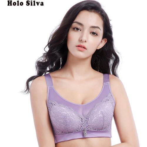 Sexy Lace Underwire Push Up Bra Women Plus Size Unlined Full Coverage Bra Thin Cup Adjusted-Straps Plus Size 42D 44D Push Up Bra