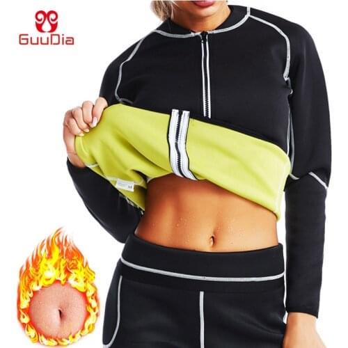 GUUDIA Sweat Zipper Neoprene Shirt Sauna Suit for Women Waist Trainer Womens Slimming Jacket Workout Body Slim Long Sleeve Gym