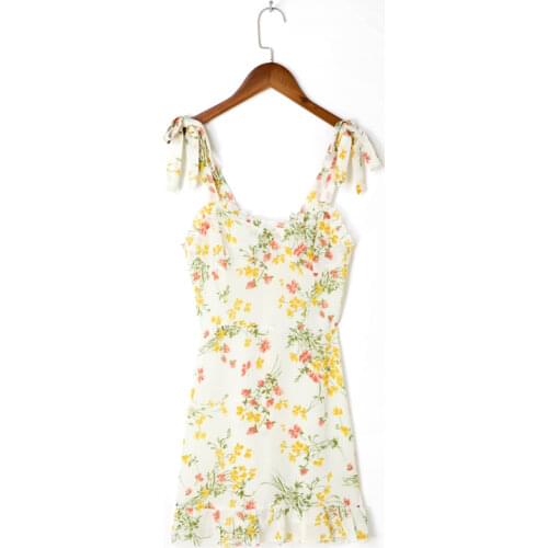 Summer Womens Casual Flower Print Ruffled Slim Sling Dress
