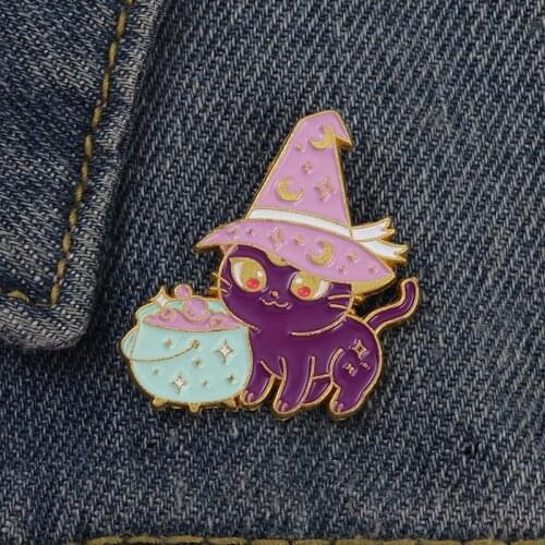 Sailor Moons Hard Enamel Pin Cartoons Kawaii Purple Moon Magic cat Brooch Anime Fan Collect Badge Halloween jewelry