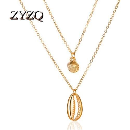 ZYZQ Fashion OL Shell Double Pendant Necklace For Women Simple Multi-layered Necklace Hip Hop Street Fashion Jewelry