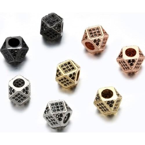 0.7*0.7cm Polygon spacer micro pave cz zircon cubic zirconia beads metal Crystal bracelet DIY making silver gold plated efrd34
