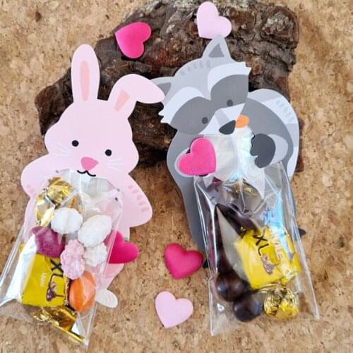 10pcs Cute Rabbit Plastic Candy Gift Bag Jungle Animal Mini Candy Bag Birthday Party Decor Biscuit Snack Baking Package Supplies