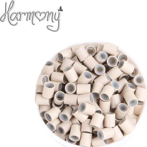 1000pcs/lot) 3.4*3.0*4mm 7# Light blonde silicone copper tube micro silicone lined copper rings tube beads rings