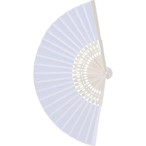 10x fan in white silk fabric + bamboo with gift bag in muslin for wedding personalized dancing writing painting
