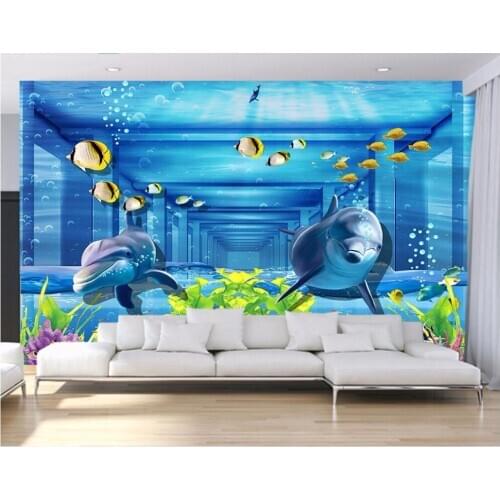 Custom photo 3d wallpaper Space underwater world dolphin living room background Home decor 3d wall murals wallpaper for wall 3 d