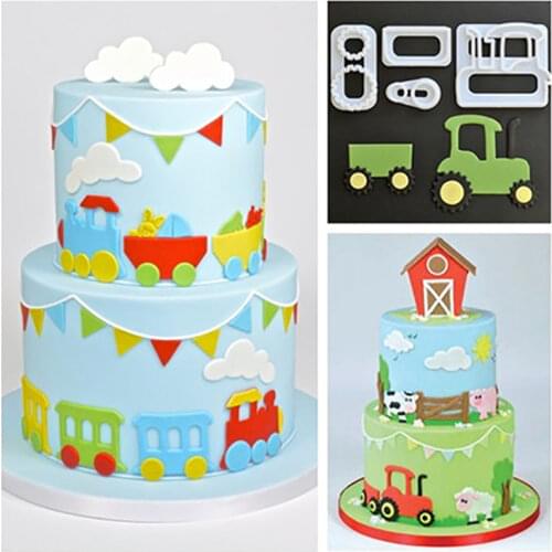 4pcs/set Plastic Fondant Cutter Cookie Cake Mold Tractor Car Fondant Mold Fondant Cake Decorating Tools Sugarcraft