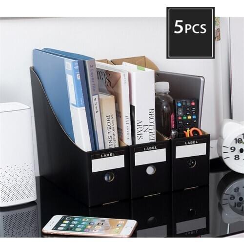 5Pcs/Set File Book Holder School Foldable Desk Organiser Office Letter Magazine Document Storage Cardboard Box Stationery Black
