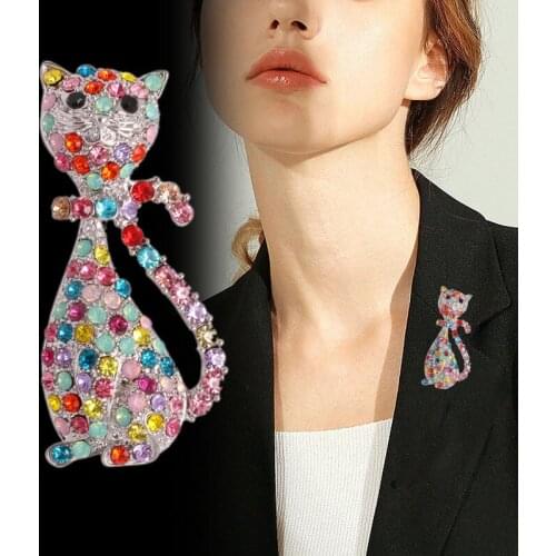 Cat Brooches Women Multicolor Rhinestone Cat Animal Pet Party Casual Brooch Pins