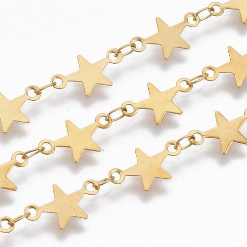 About 1m/strand Soldered 304 Stainless Steel Link Chains With Star Sequin Chain Multi-color,star:12.3x7x0.3mm;link:3.6x2.3x0.3mm