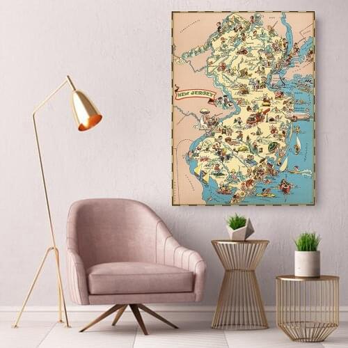 Citon Map of 51 states in the US Vintage Funny Map Canvas Oil Painting Artwork Picture Modern Wall Decor Home Decoration Gifts