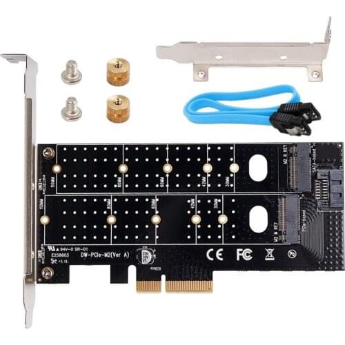 Dual M.2 NVME Adapter,NVME PCIE Adapter M Key or M.2 SATA SSD B Key 22110 2280 2260 2242 2230 for PCIe 3.0 X4 Controller