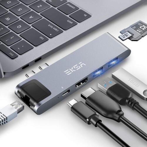 EKSA USB C HUB to 4K HDMI Ethernet RJ45 Thunderbolt 3 USB 3.0 Adapter For MacBook Pro 13 15 Type C HUB 100W Power Delivery