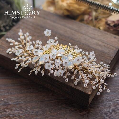 HIMSTORY Clear Crystal Bride Hair Combs Handmade Wedding Hair Stick Princess Bridal Party Festival Hair Accessories