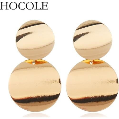 HOCOLE 2018 New Gold Silver Color Alloy Statement Earrings Punk Style Metal Round Charm Drop Earrings for Women Girls Gift