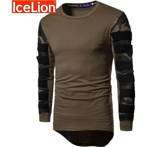 IceLion 2021 Spring Camouflage T shirt Men Long Sleeve Fitness T-shirt Fashion Gauze Patchwork Elasticity Slim Fit Mans Tshirt