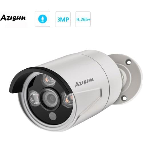 AZISHN H.265 3MP Audio POE IP Camera 2304x1296 Metal Outdoor Motion Detect 3IR Array LEDS CCTV Security for POE NVR System
