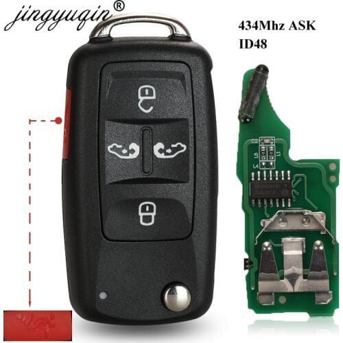 Jingyuqin 5K0837202AD 434Mhz ID48 5 Buttons Flip Key Fob For VW Sharan Multivan Caravelle Car Key Remote Control Replacement