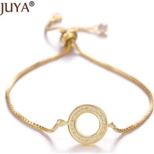 Juya Trendy Simple Adjustable Chain Handmade Bracelet Jewelry Copper Zircon Rhinestone Round Bracelets Bangles For Women Gift