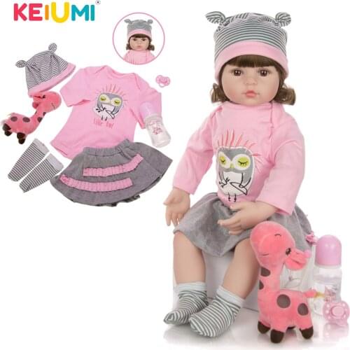 KEIUMI Wholesale 24 Inch Curls Hair Reborn Baby Dolls Cloth Body Simulate Boneca Reborn Menina Toddler Birthday Gift