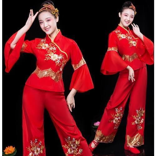 Chinese folk dance costumes classical fan stage wear national dance clothes ancient national dance of China costume FF1962