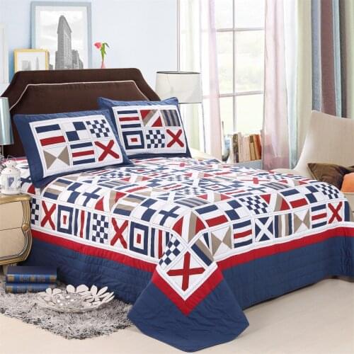 Bedspread on the Bed Cotton Quilt Set 3PC/4PC Quilted Duvet Cover Blue Pillowcase Queen Size Coverlet Blanket for Double Bed
