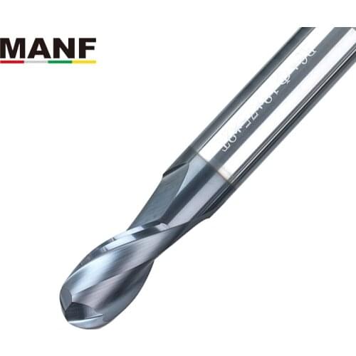 MANF HRC60 End Mill Two Flute R2 R3 R4 Tungsten Carbide Ball Nose End Mills CNC Alloy Carbide Milling Tungsten Steel Mill