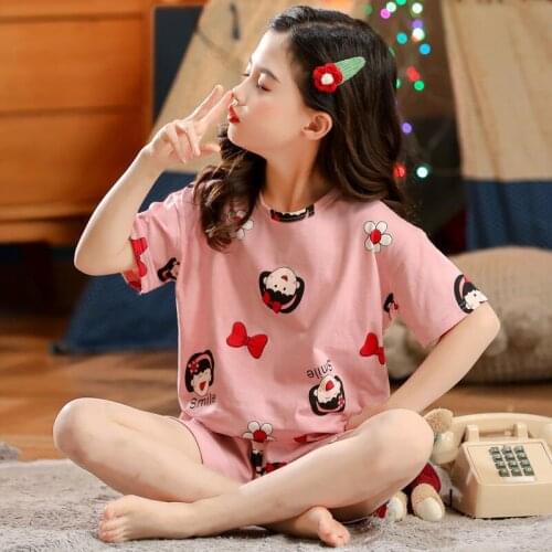 Summer Boys Girls Short Sleeve Cotton Pajamas Sets Childrens Sleepwear Baby Homewear Teen Girls Pajama for 1-10Year Rainbow Pjs