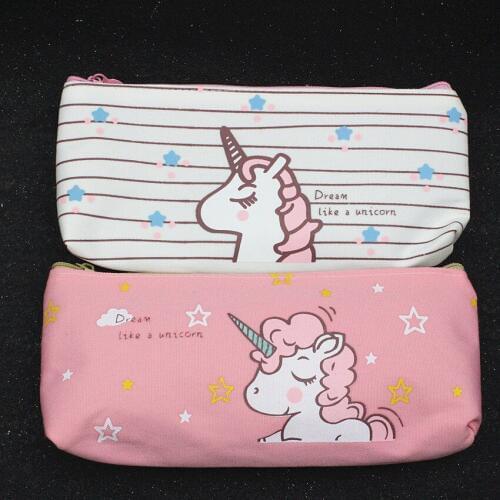 M163 Lovely Long Coin Purses Fresh Cartoon Unicorn Canvas Pencils Students Bag Wholesale