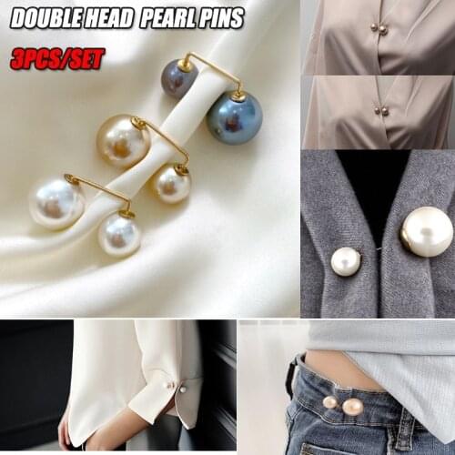 3 Pcs/set Fashion Brooch Double Pearl Brooches for Women Metal Lapel Pin Brooch Pins Sweater Shirt Cardigan Brooch Accessories