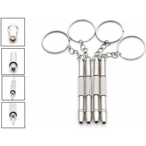 Fashion Metal 4 In1 Eyeglass Screwdriver Hand Tools 4in1 Eyeglass Screwdriver Sunglass Clock And Watch Repair Kit With Keychain