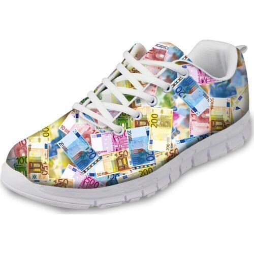 HaoYun Fashion Womens Sneaker Shoes Money Coin Design Girls White Flat Walking Shoes Breathable Ladies Footwear Zapatillas