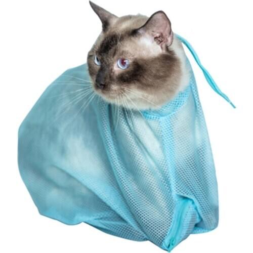 Pet Soft Cat Grooming Bag Adjustable Multifunctional Polyester Cat Washing Shower Mesh Bags Anti-Bite Cat Pet Nail Trimming Bags