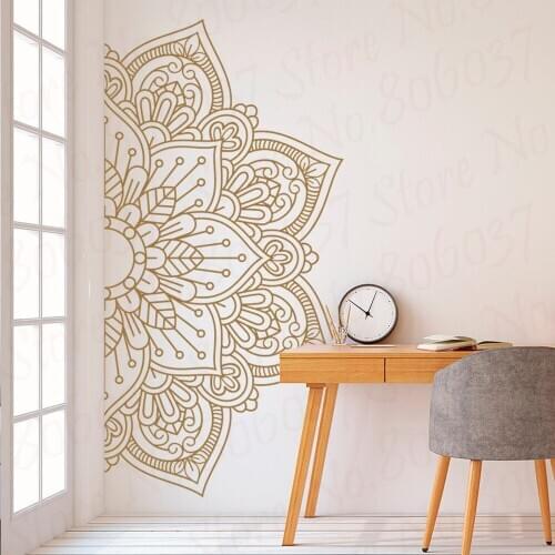 Mandala in Half Wall Sticker Home Decor Living Room Removable Vinyl Stickers for Meditation Yoga Wall Art Decals Mural WL2172
