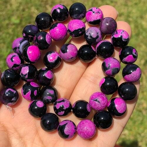 Natural Stone Fuchsia Colors Fire Agates Onyx Beads Round Loose Spacer Beads For Jewelry Making Diy Handmade Bracelet 6/8/10MM