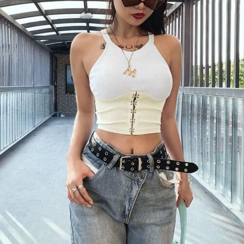 2020 summer new fashion hot buy womens sexy slim tight waist round neck vest Z256