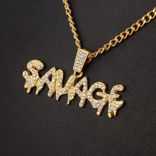 Shiny Iced Out SAVAGE Letters Hip-hop Pendant Necklace Male Charm Collar Chain Mania Cool Jewelry Trendy Bar Party Rock Gift