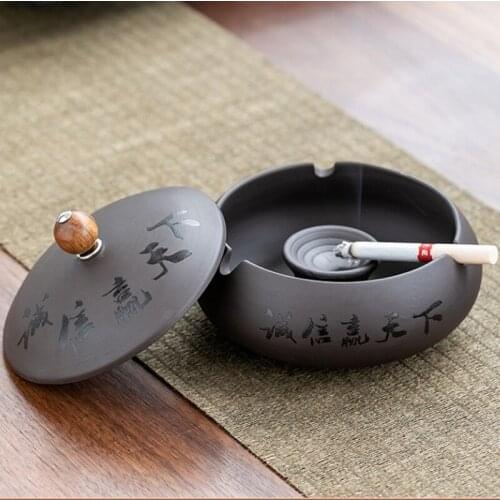 Purple Sand Ashtray Fashion Personality Large Size Anti Ash Proof Ceramic Ashtray with Cover for Living Room and Office