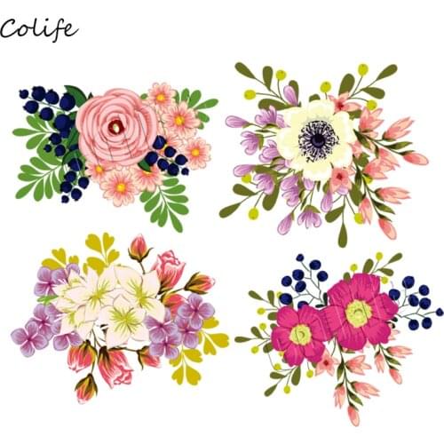 Flower Iron-On Transfer Badges Heat Transfer New Design Washable Clothing Deco Diy Accessory Patch 4Pcs/Set