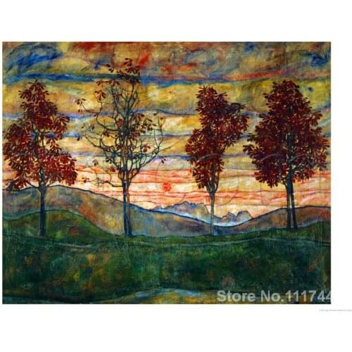 Landscape Modern wall art Four Trees by Egon Schiele paintings High Quality Hand painted