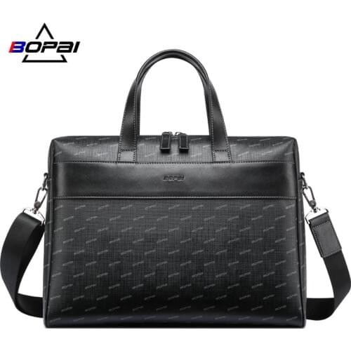 BOPAI Briefcase 15 Inch Laptop Handbags Men PVC Messenger Bags Office Work Business Shoulder Cross Body Computer Documents Tote