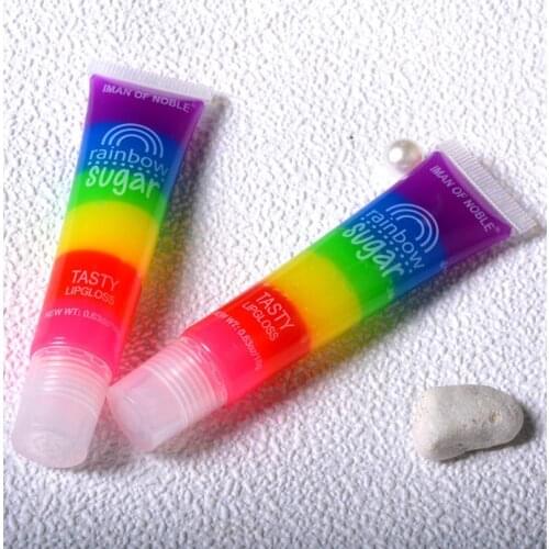 Rainbow Sugar Tasty Lip Gloss Transparent Scented Lip Gloss Clear Fruit Lip Balm Liquid Lipstick Moisturizing Plumper Lip TSLM1