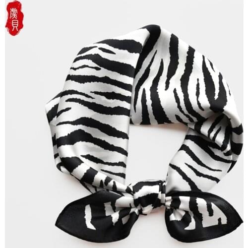 Black zebra stripes 100% natural silk women bandana scarves hair scarf Pareo for girl headscarf foulard hijab scarfs ladies warp